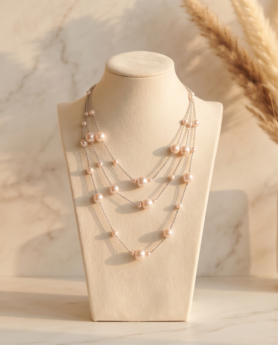 Champagne Long Pearl Necklace