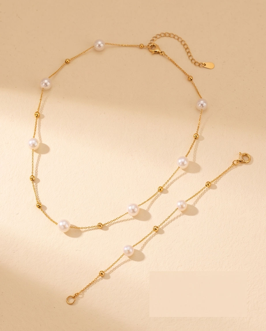 Imitation Pearl Bracelet Necklace Set