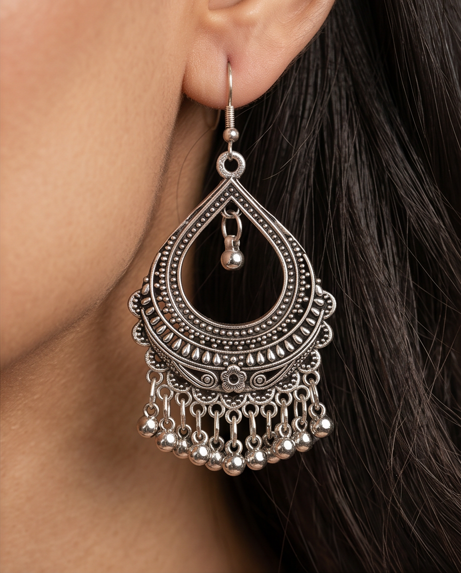 Ethnic Carved Tassel Earrings