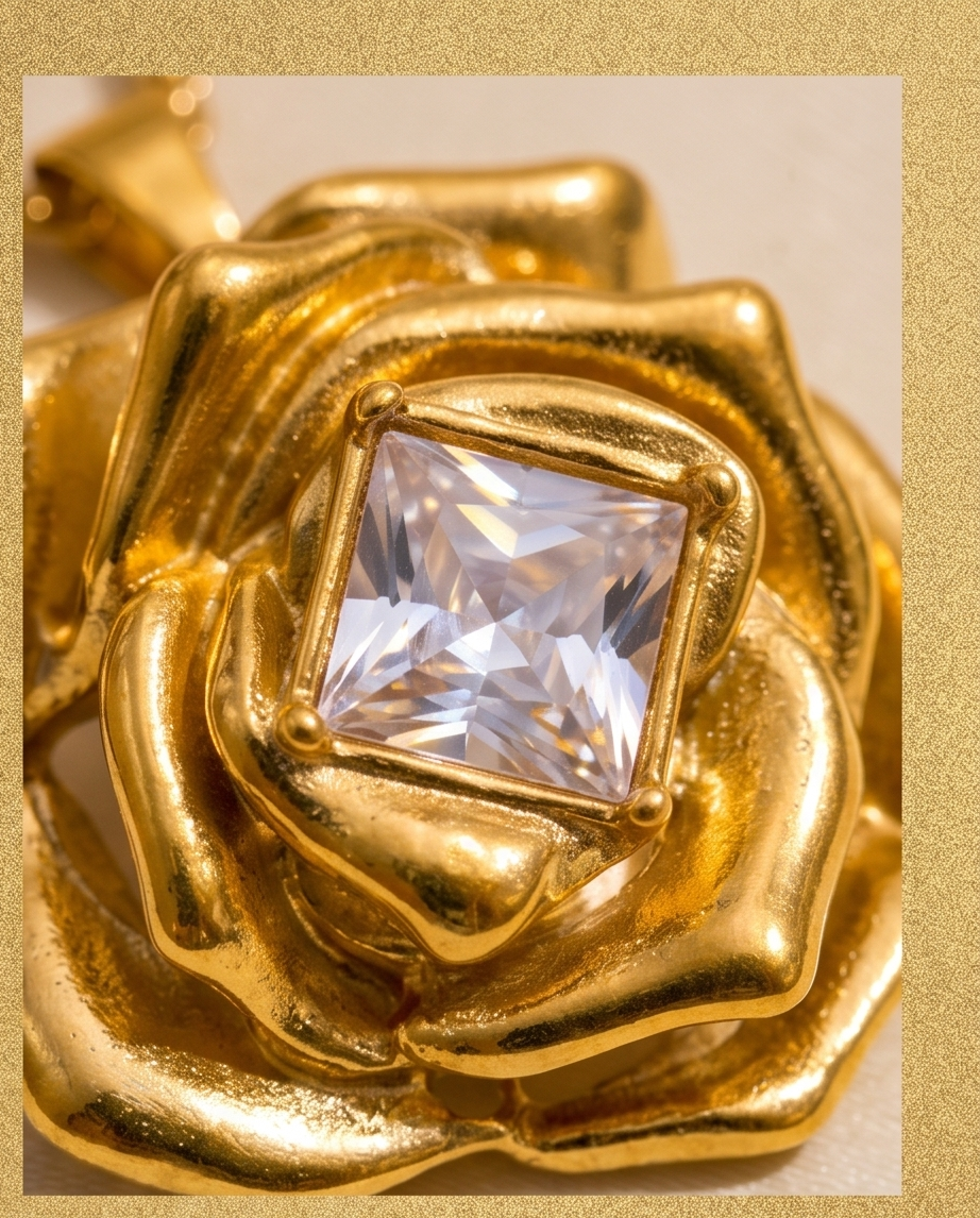 Gold Plated Rose Pendant Set