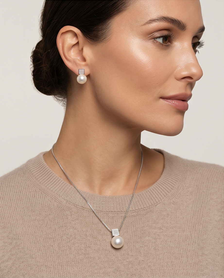 Silver and Pearl Pendant Set