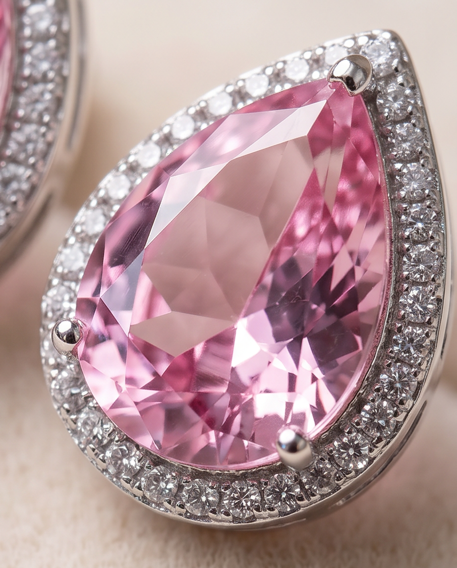 Pink Crystal Pear Earrings