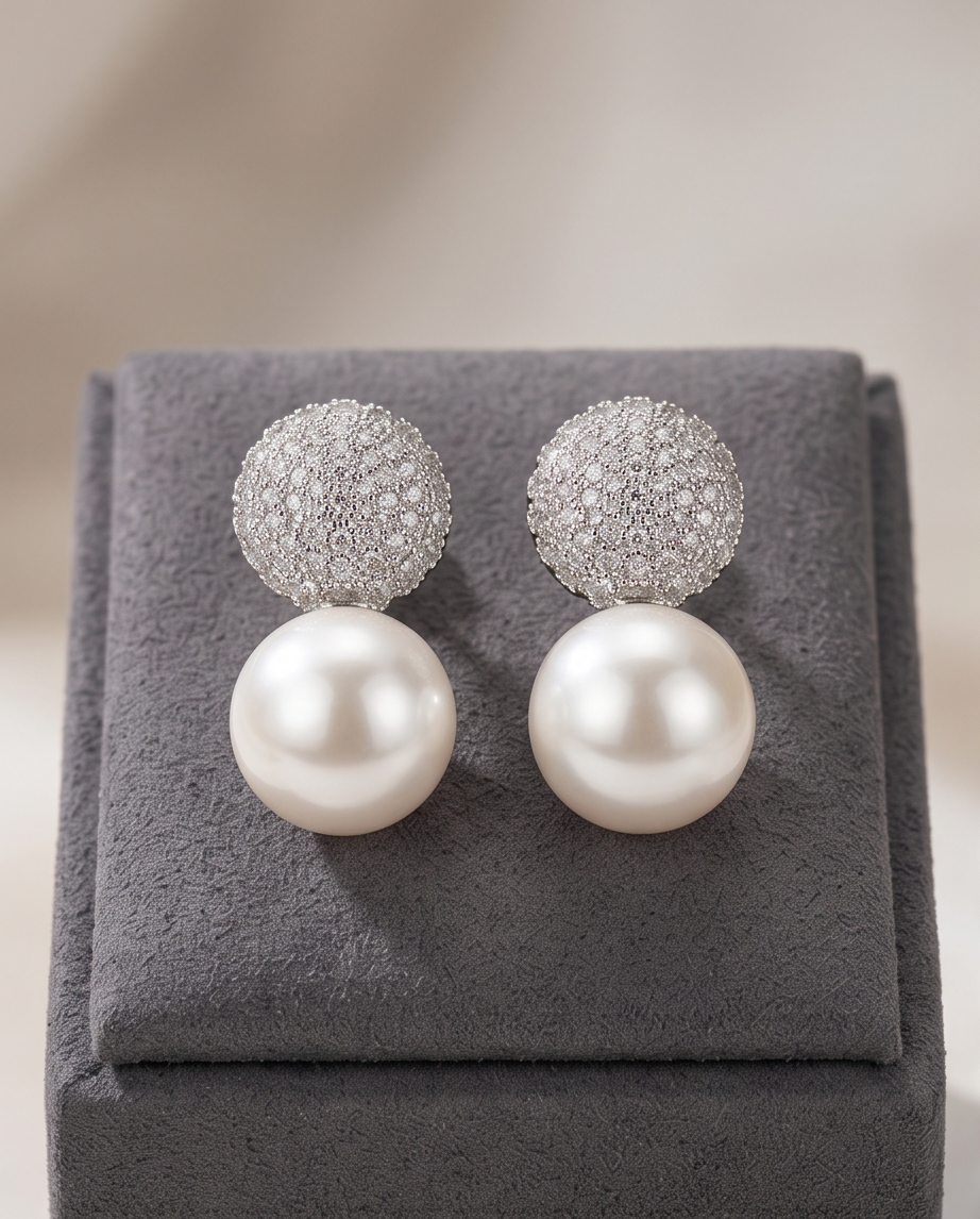 Zircon Pearl Round Earrings